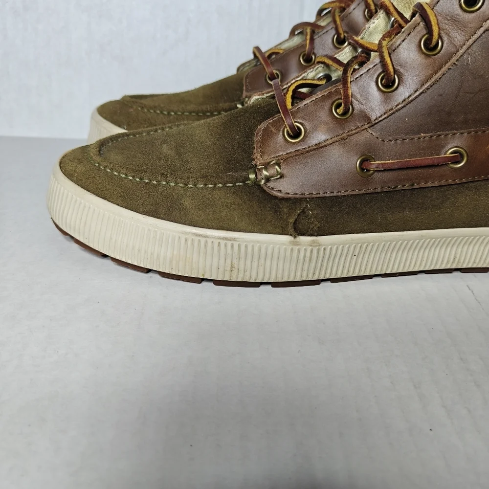 Polo Ralph Lauren Delmont Leather Boat Olive Brown Boots Shoes Men's Size 10D